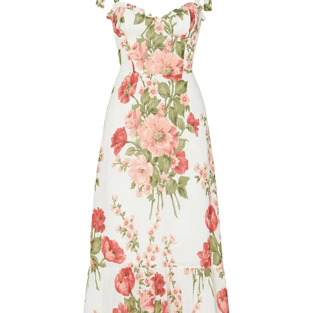 Reformation White Pink Nikita Roses Floral Print Bouquet Cocktail Dress